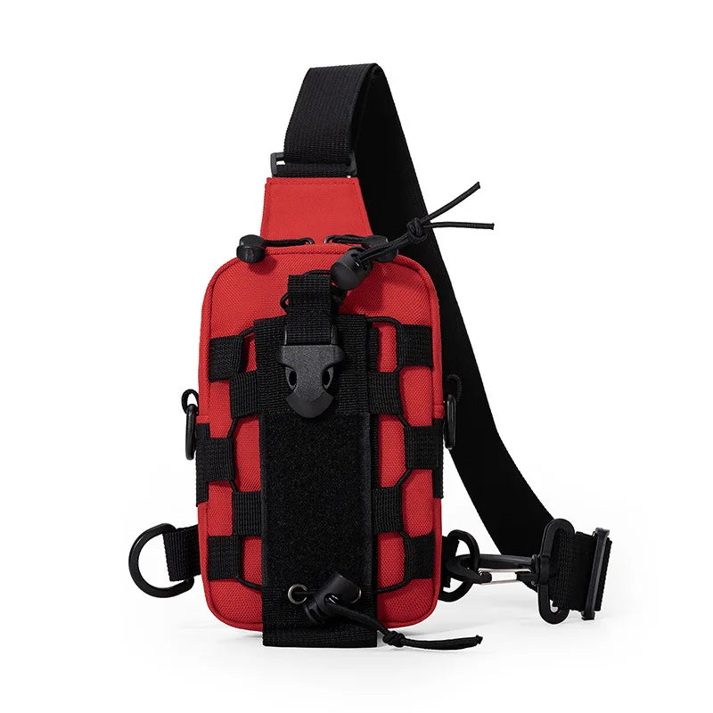 Cross chest bag and water bottle holder.