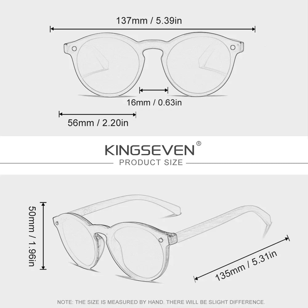 KINGSEVEN Luxury Retro One-piece Lens Round Bamboo Sunglasses Unisex Polarized UV400