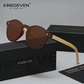 KINGSEVEN Luxury Retro One-piece Lens Round Bamboo Sunglasses Unisex Polarized UV400