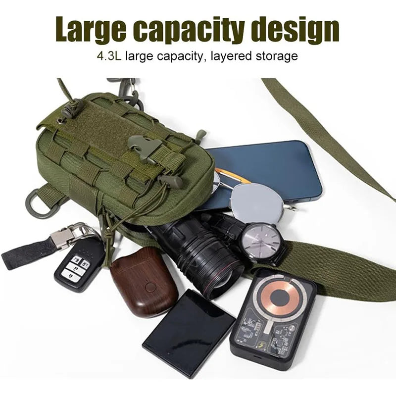Cross chest bag and water bottle holder.