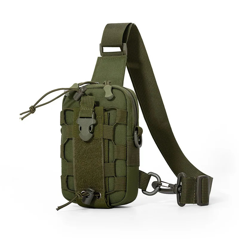 Cross chest bag and water bottle holder.