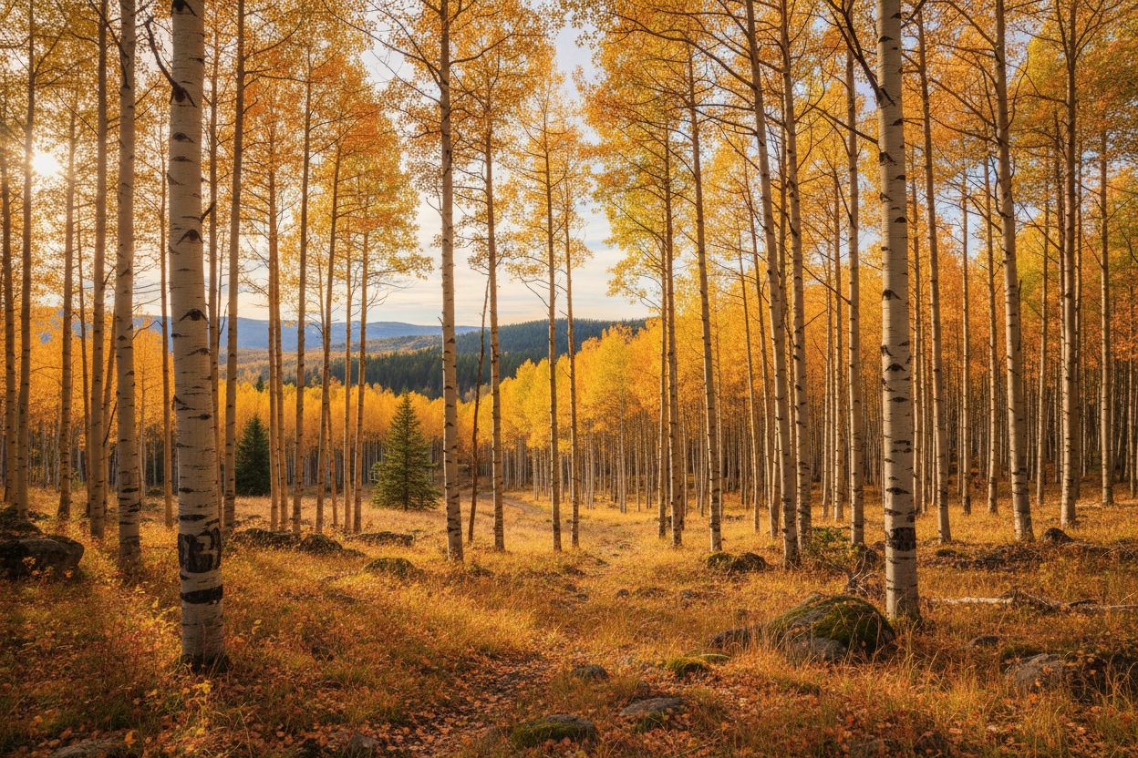 Fall aspen forest background